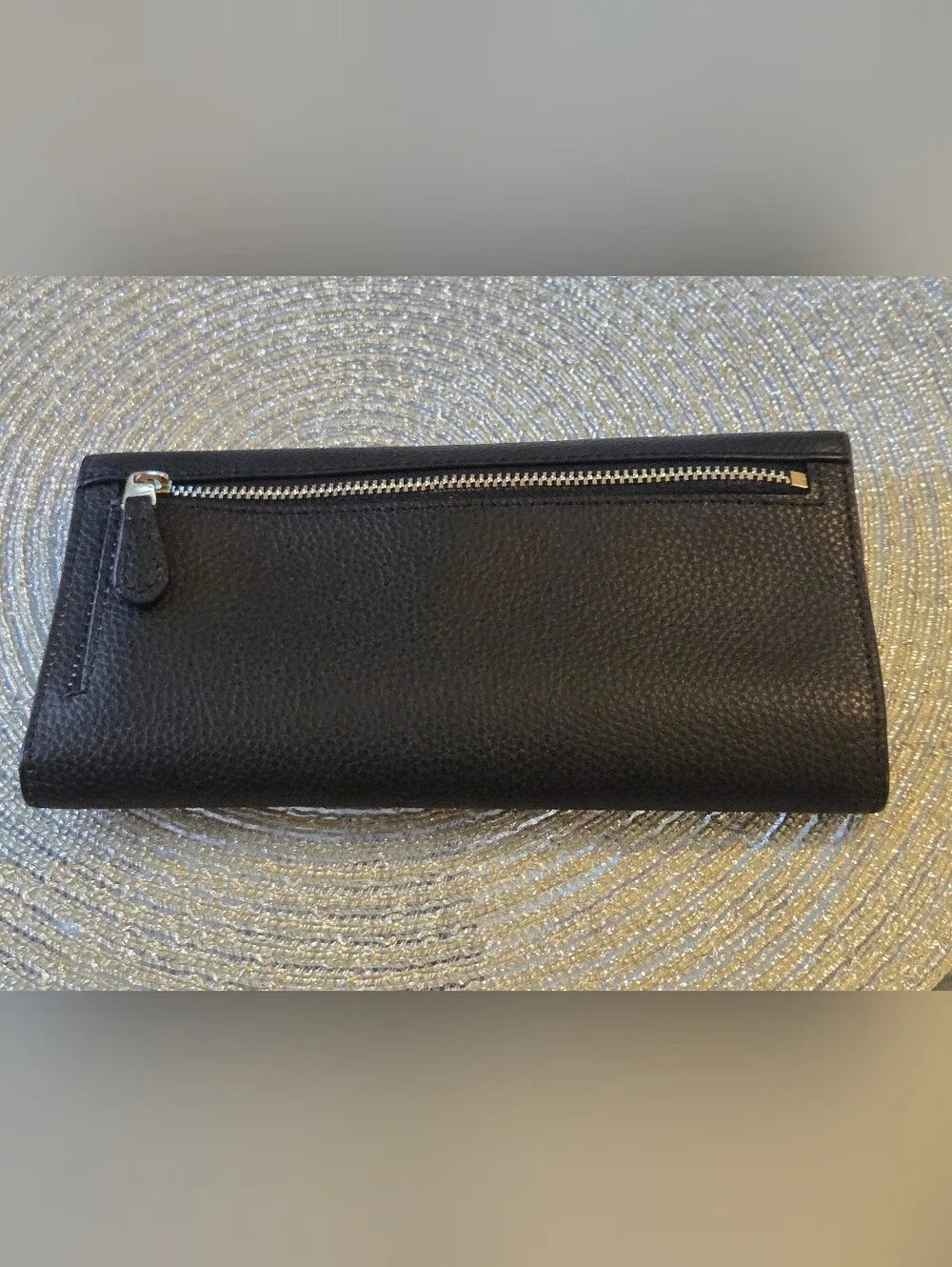 Coach Black Polished Pebbled Leather Flap Envelope Long Wallet F16613